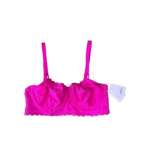 Auden Hot Pink Unlined Scalloped Lace Bra